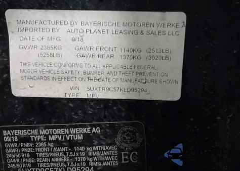 2019 BMW X3 xDrive30I from USA, damaged, VIN 5UXTR9C57KLD95294
